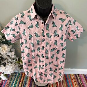 Reptar Rugrats All Over Print Shirt Button Down Nickelodeon Cartoon Pink Small
